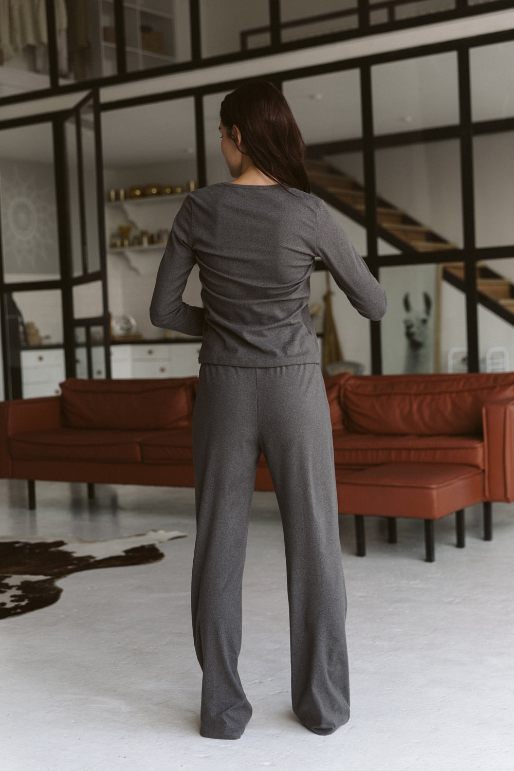 Knitted pajamas in graphite color