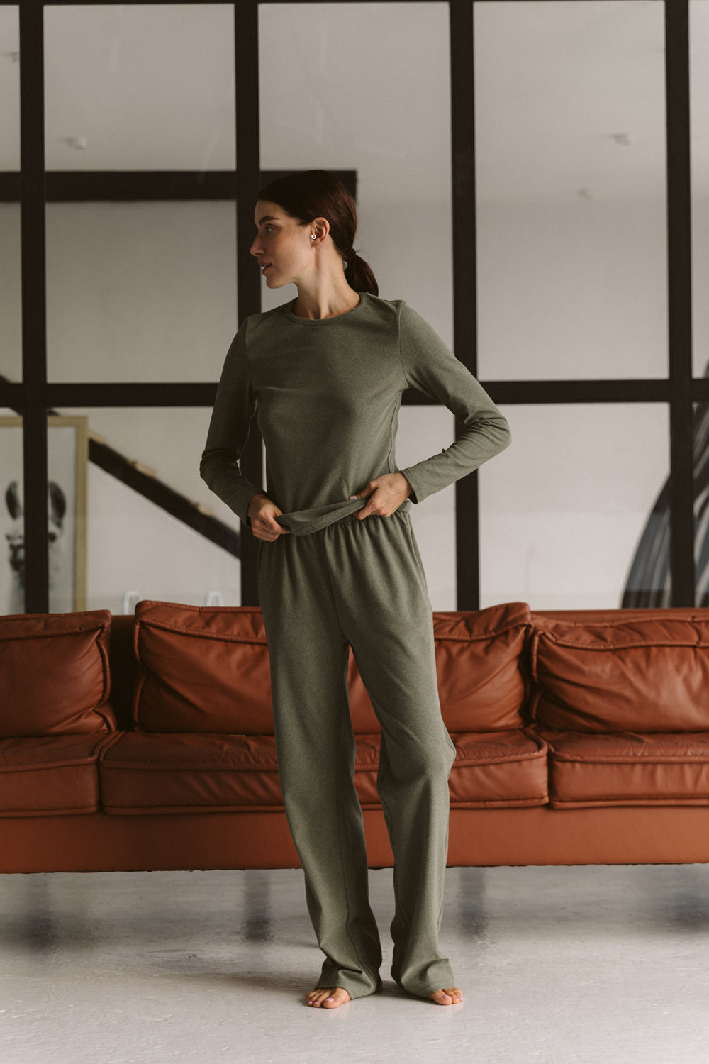 Pyjama tricoté olive