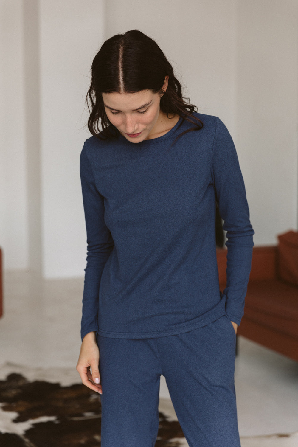 Knitted pajamas in Denim color