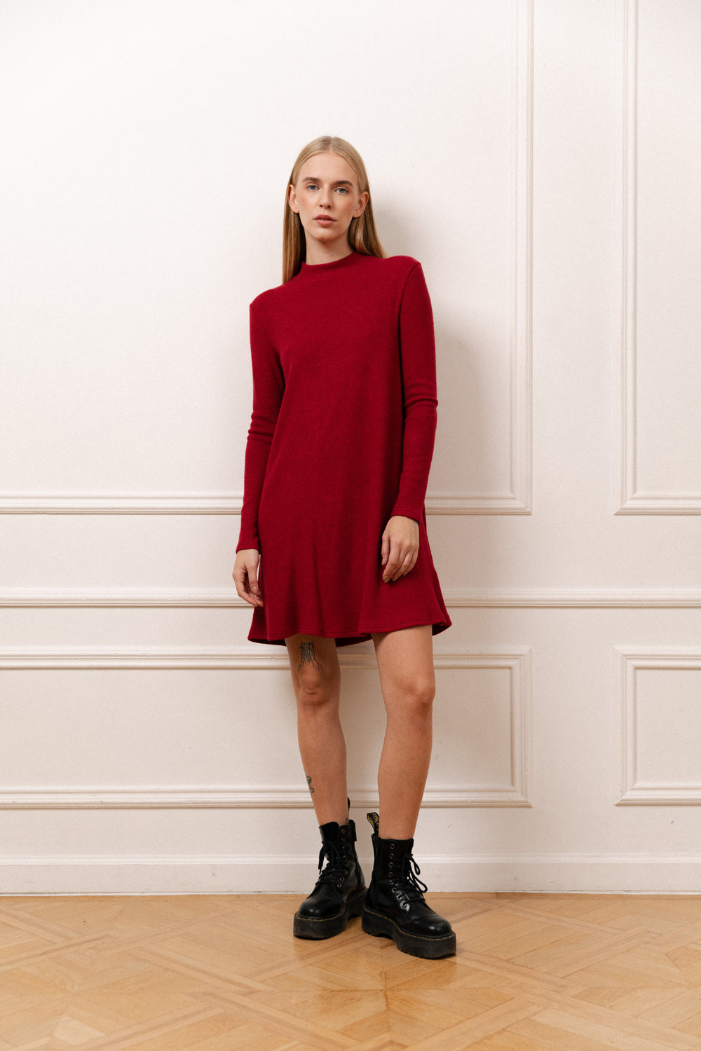 Robe trapèze rouge en tricot