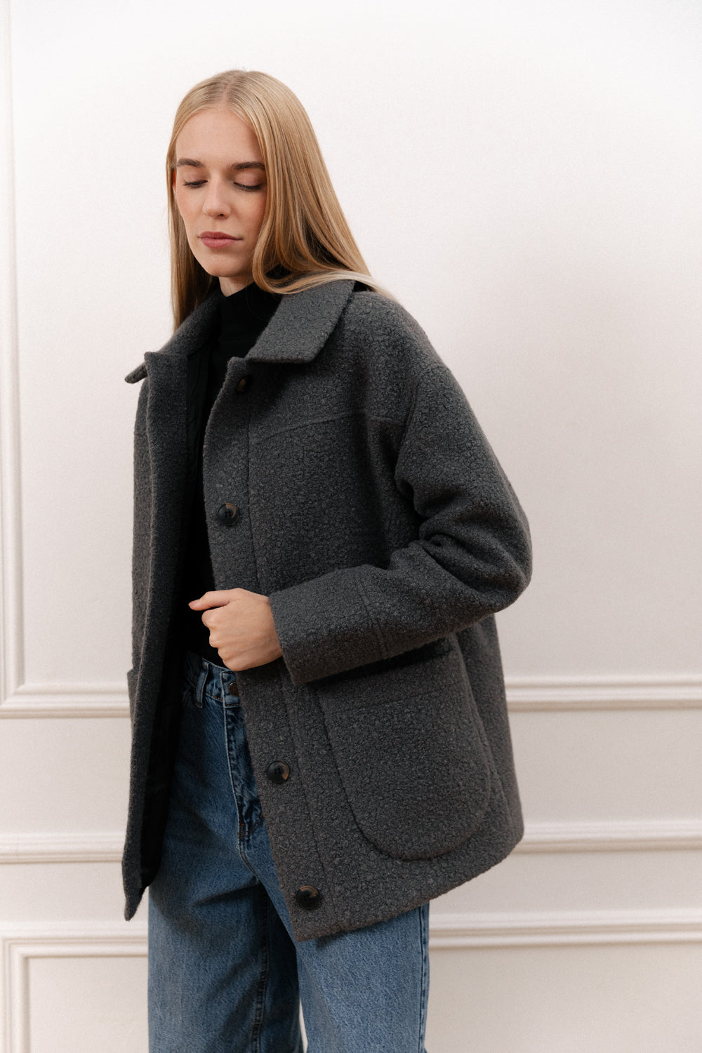 Graphite bouclé coat