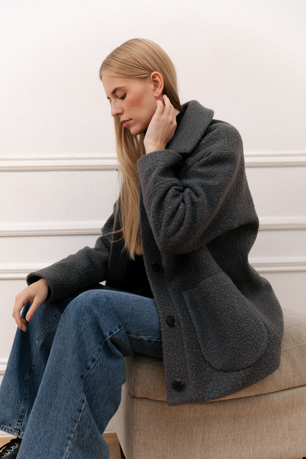 Graphite bouclé coat