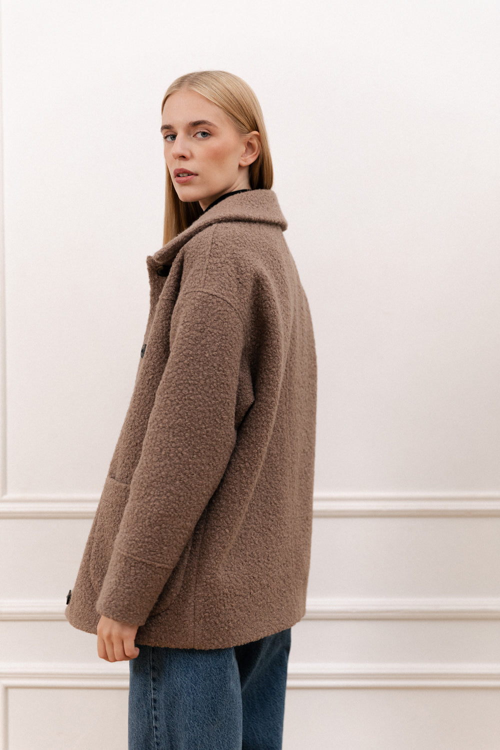 Bouclé coat in Mocha color