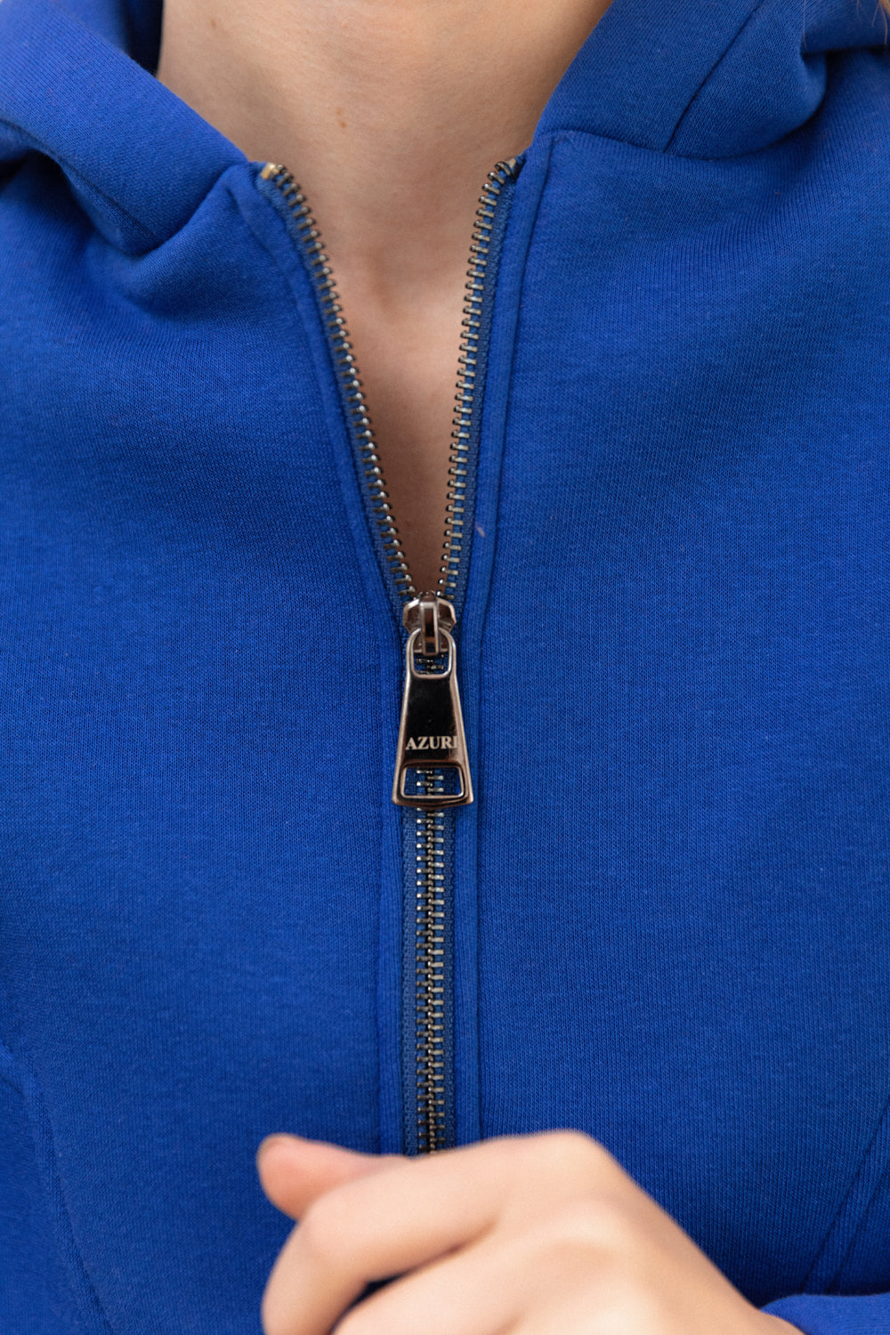 Blaues Fleece-Sweatshirt mit Kapuze