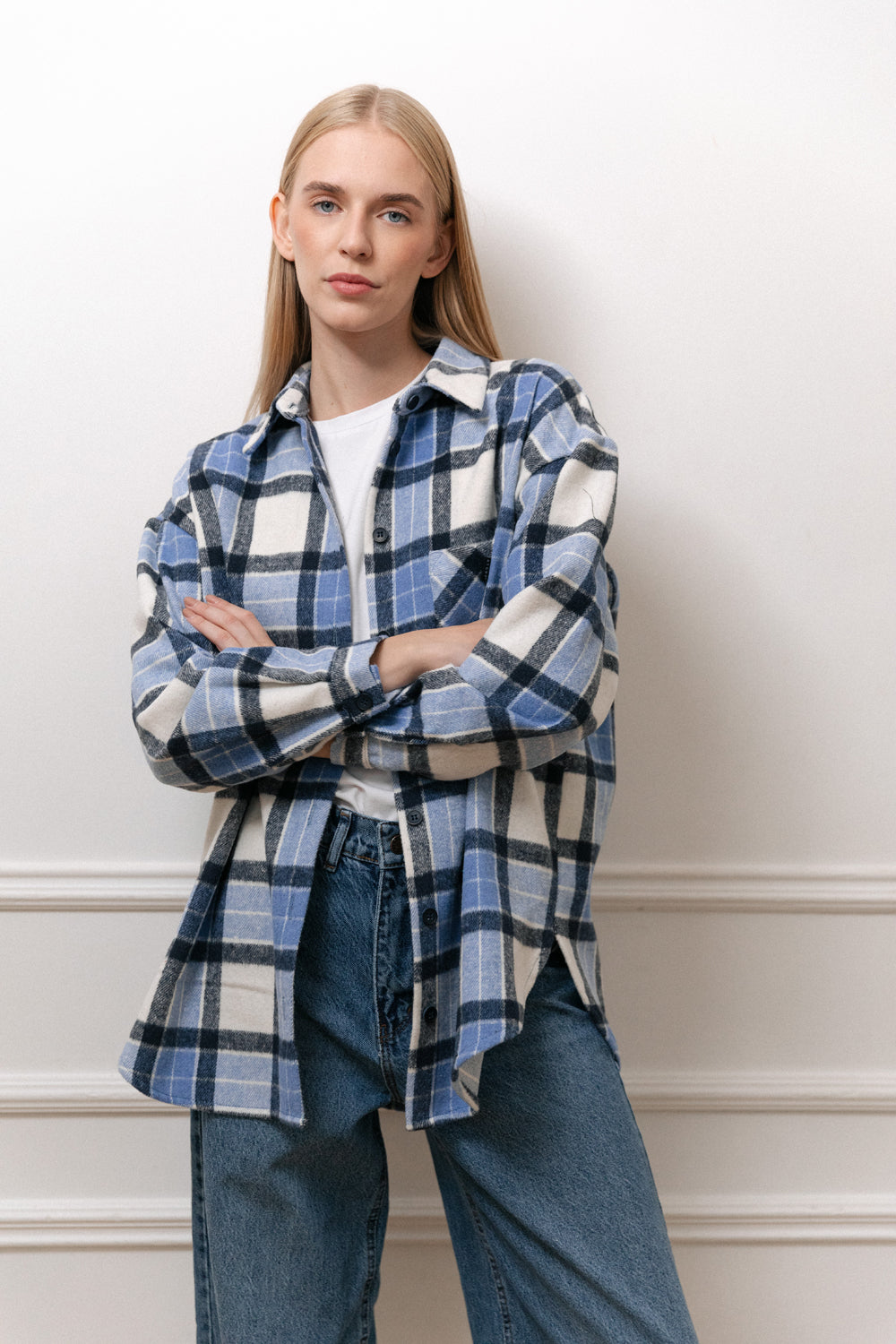 Chemise longue oversize bleu clair