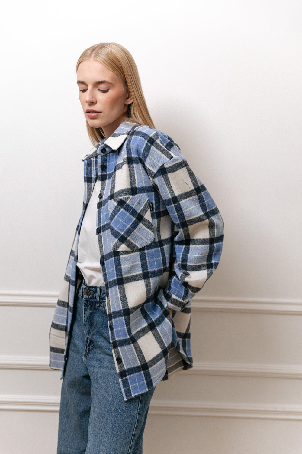 Chemise longue oversize bleu clair