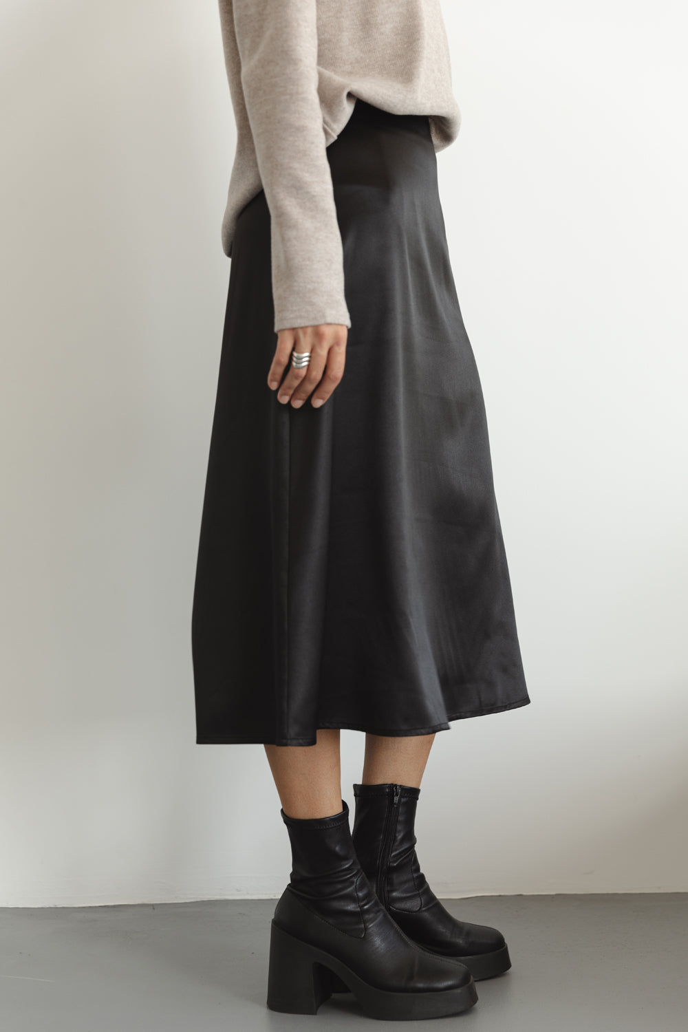 Black Silk A-line Skirt