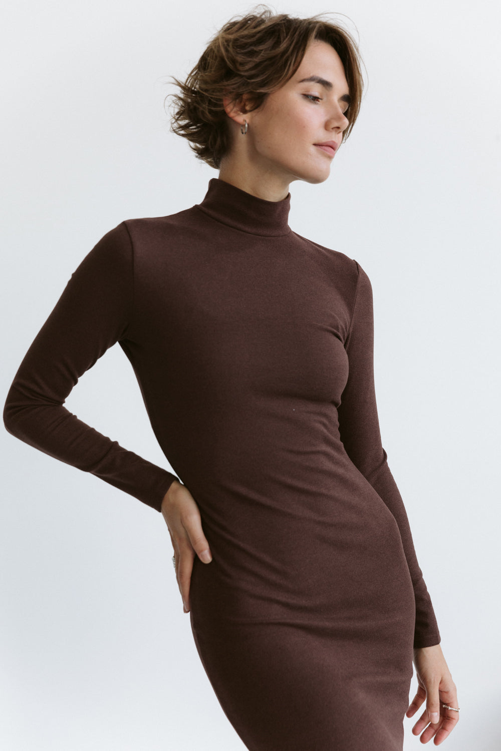 Chocolate Long Sleeve Silhouette Midi Dress