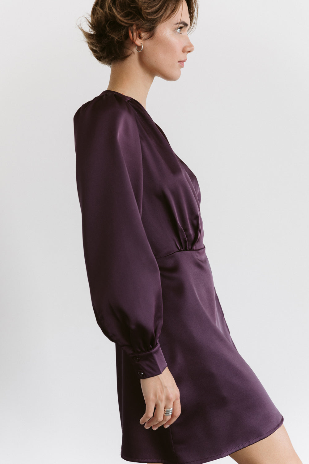 Plum dress with elastic waist