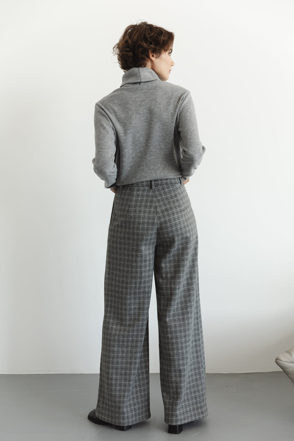 Gray Checked Wide Leg Palazzo Pants