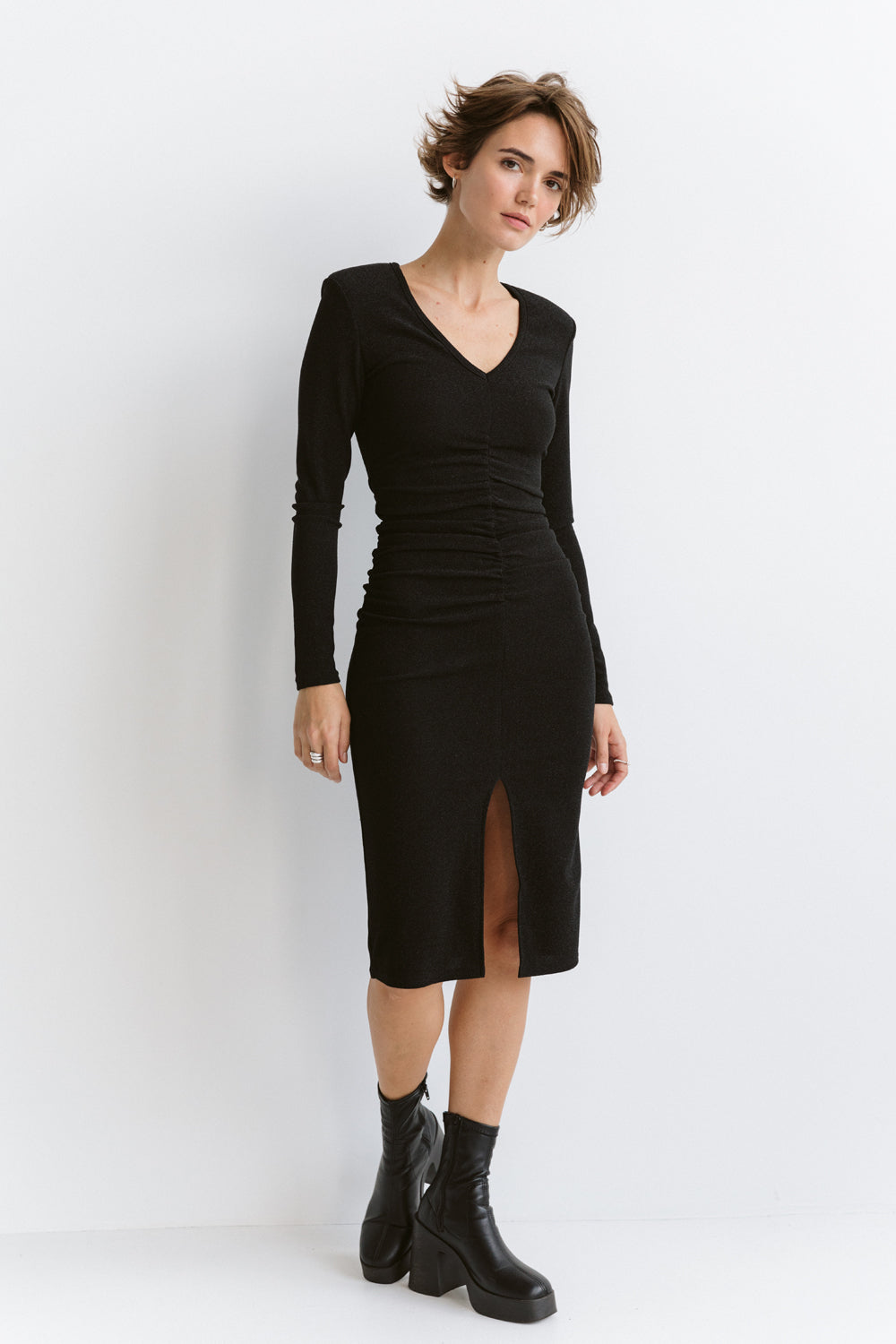 Black jersey dress with lurex