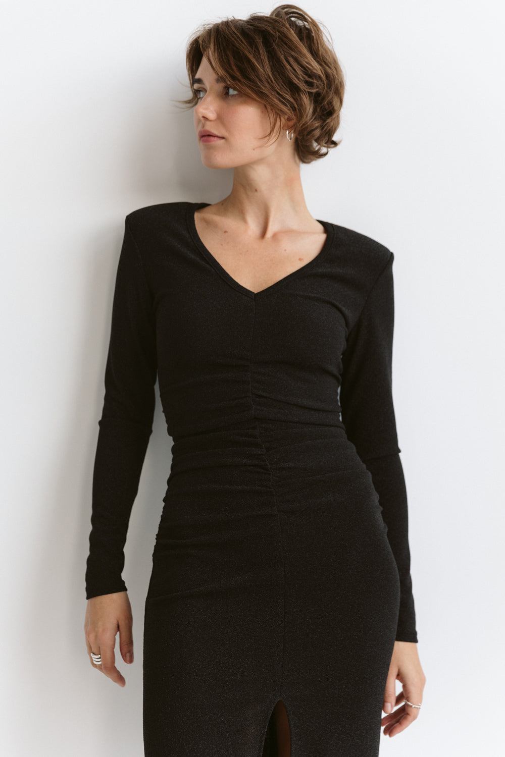 Black jersey dress with lurex