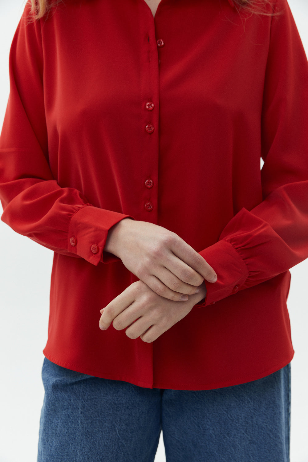 Red button down blouse