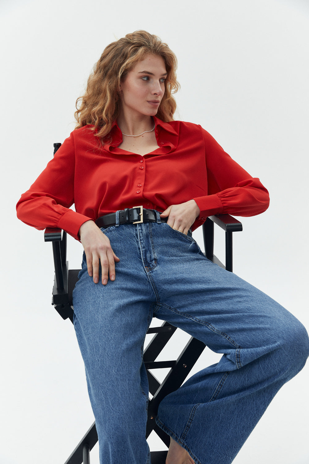 Red button down blouse