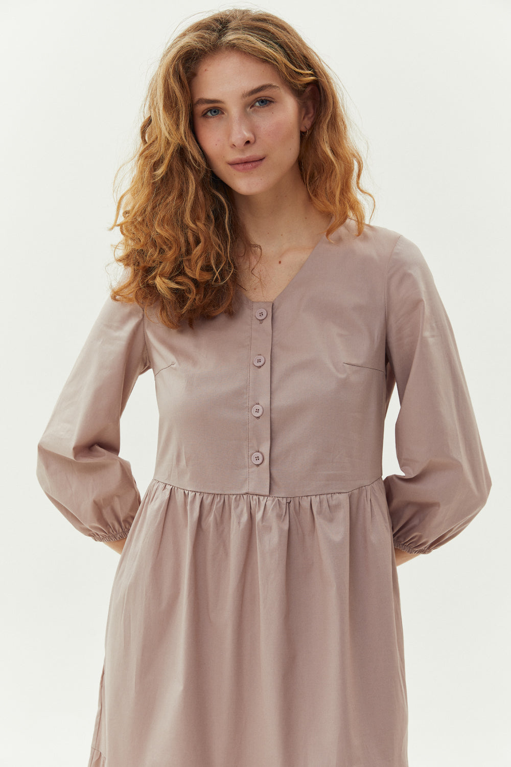 Cotton midi dress in Mocha color