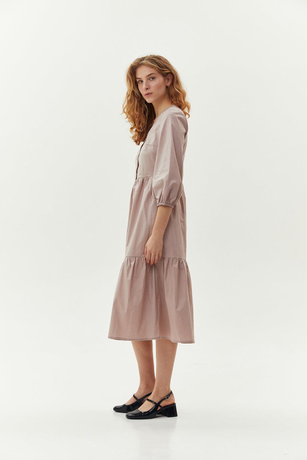 Robe midi en coton de couleur moka