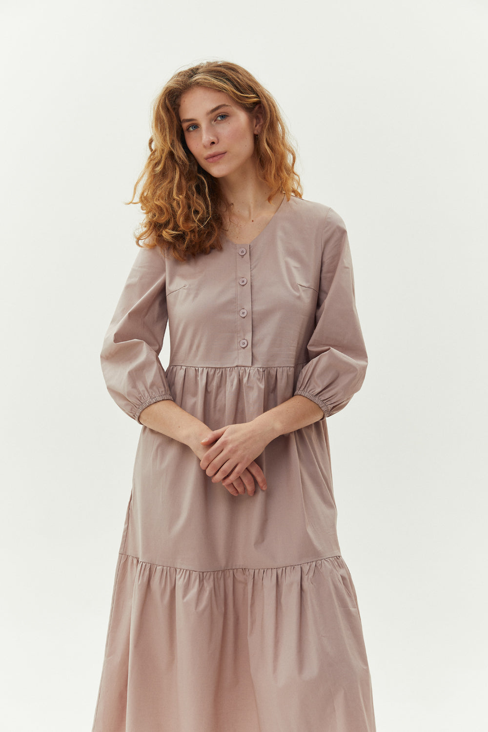 Cotton midi dress in Mocha color