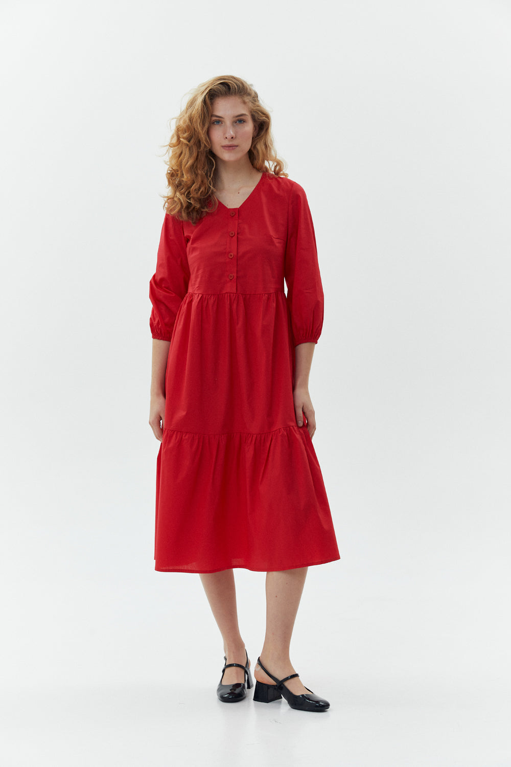 Red cotton midi dress