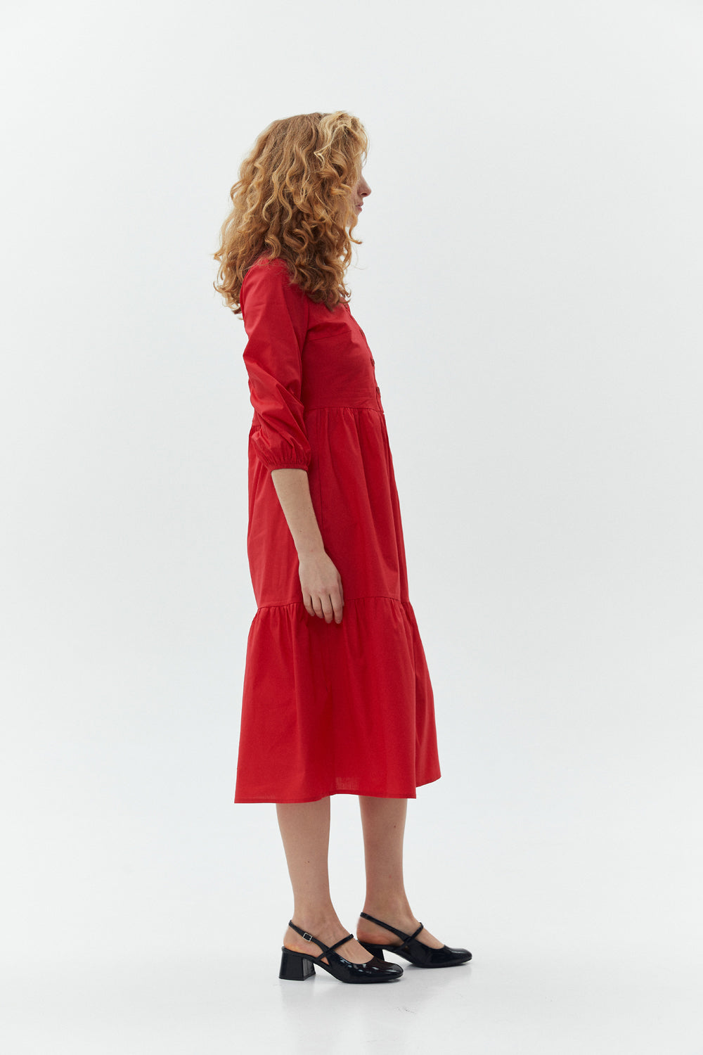 Vestido midi de algodón rojo