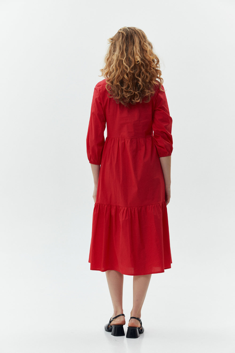 Red cotton midi dress