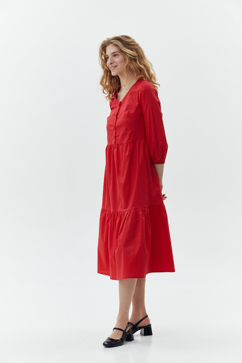 Vestido midi de algodón rojo