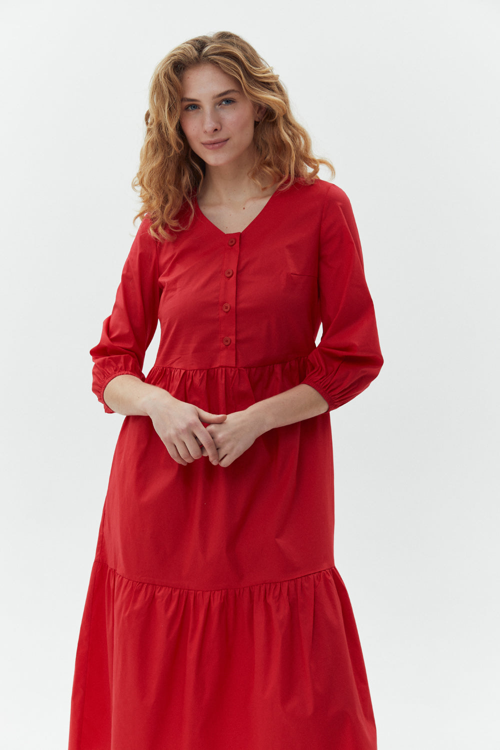 Red cotton midi dress