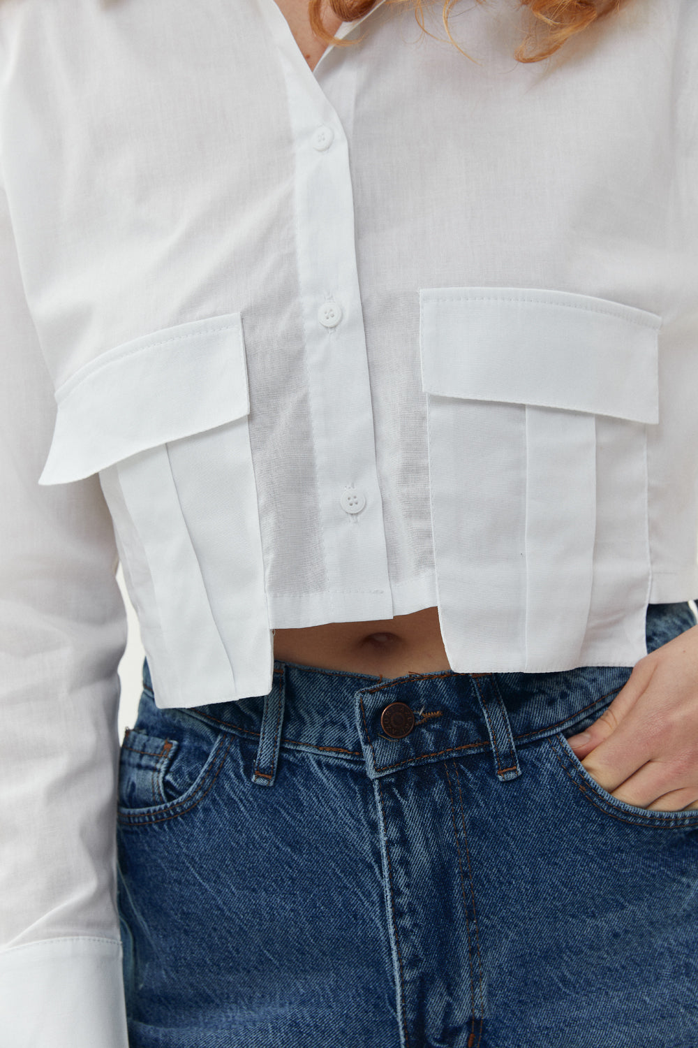 White cropped shirt with patch pockets