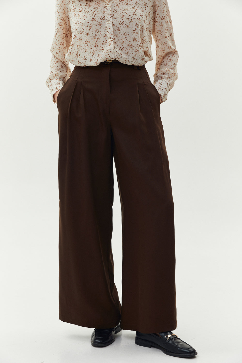 Chocolate palazzo pants with pockets