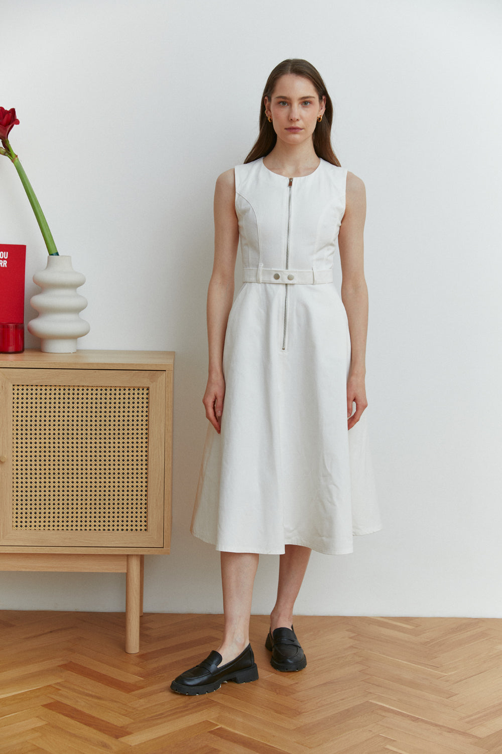 Milky cotton sleeveless dress