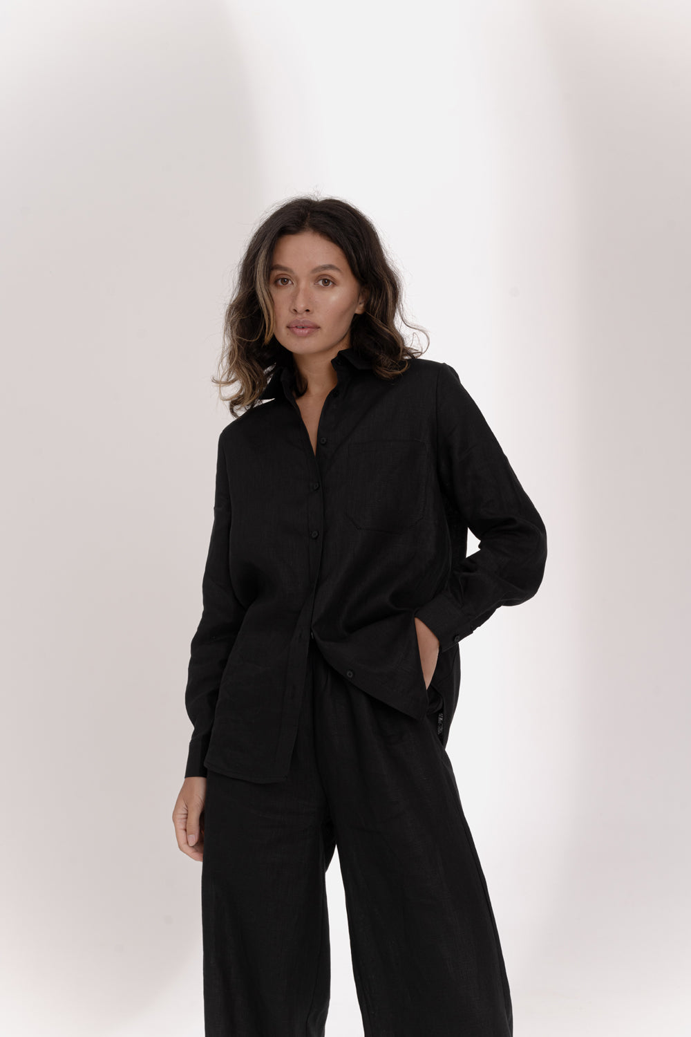 Black linen blouse with loose fit