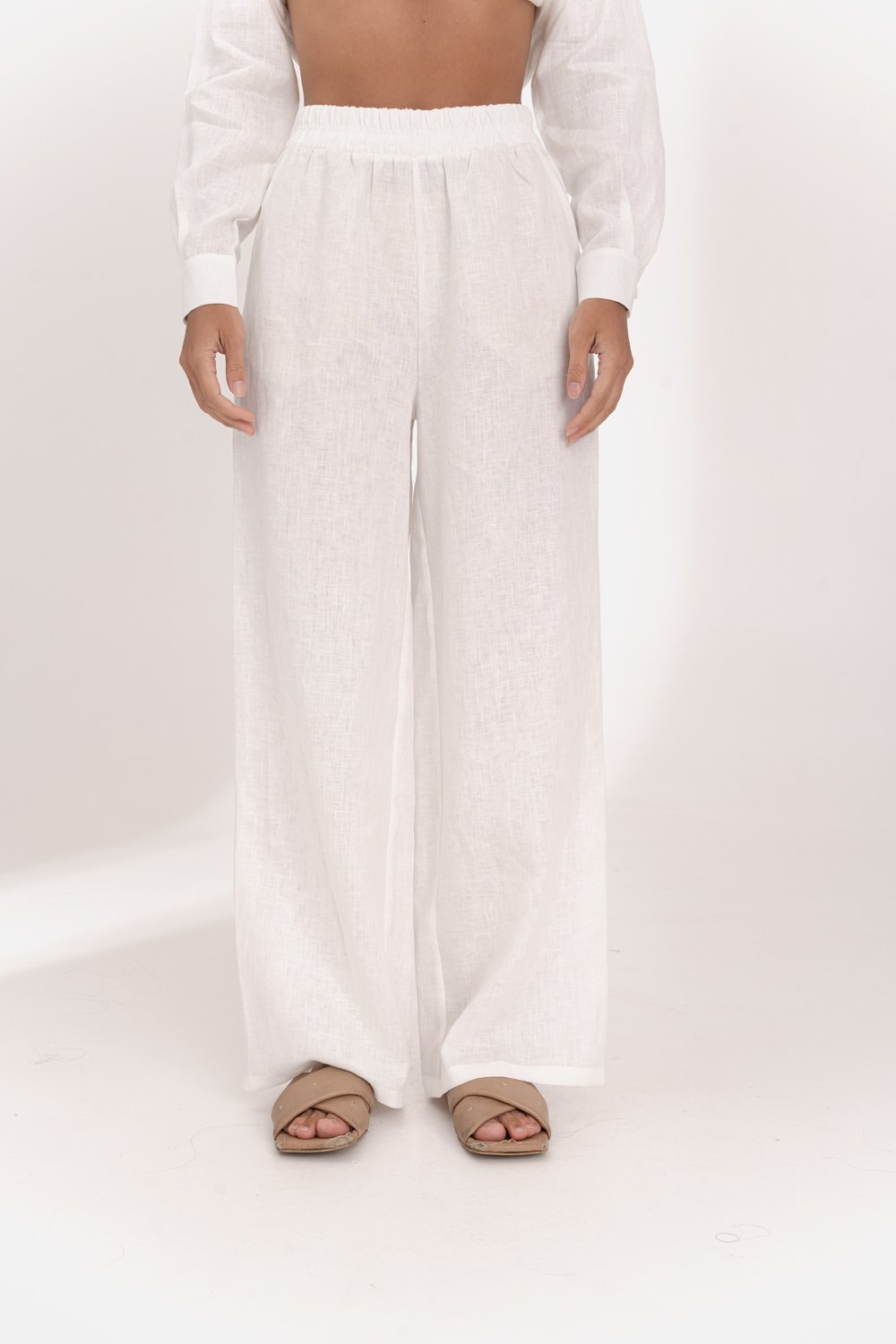 Milk linen trousers with elastic waistband