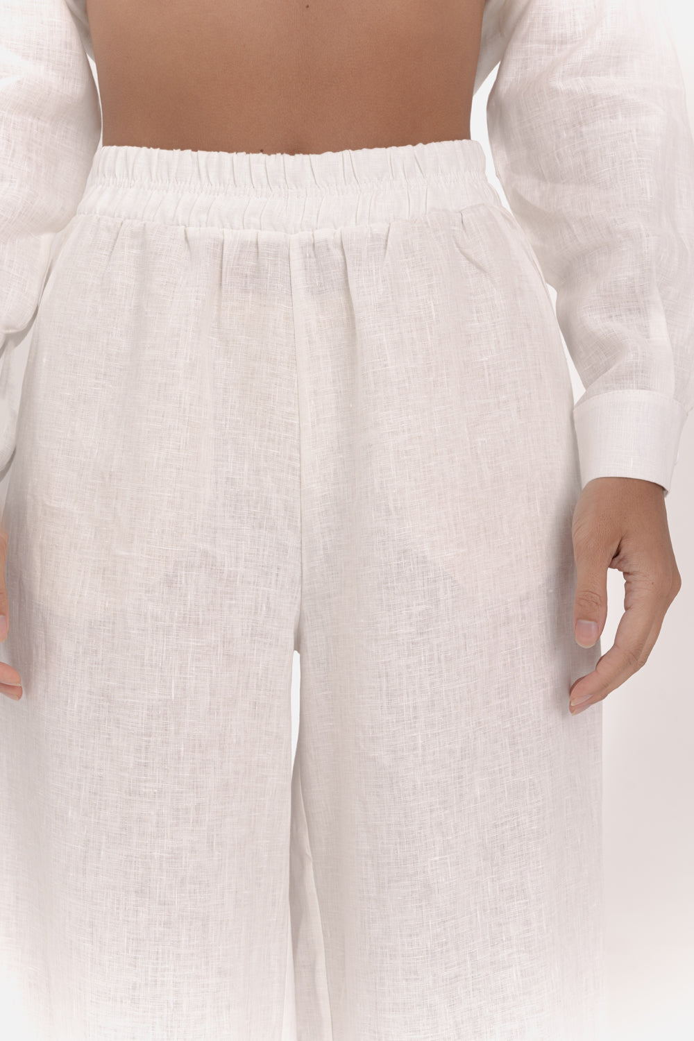 Milk linen trousers with elastic waistband