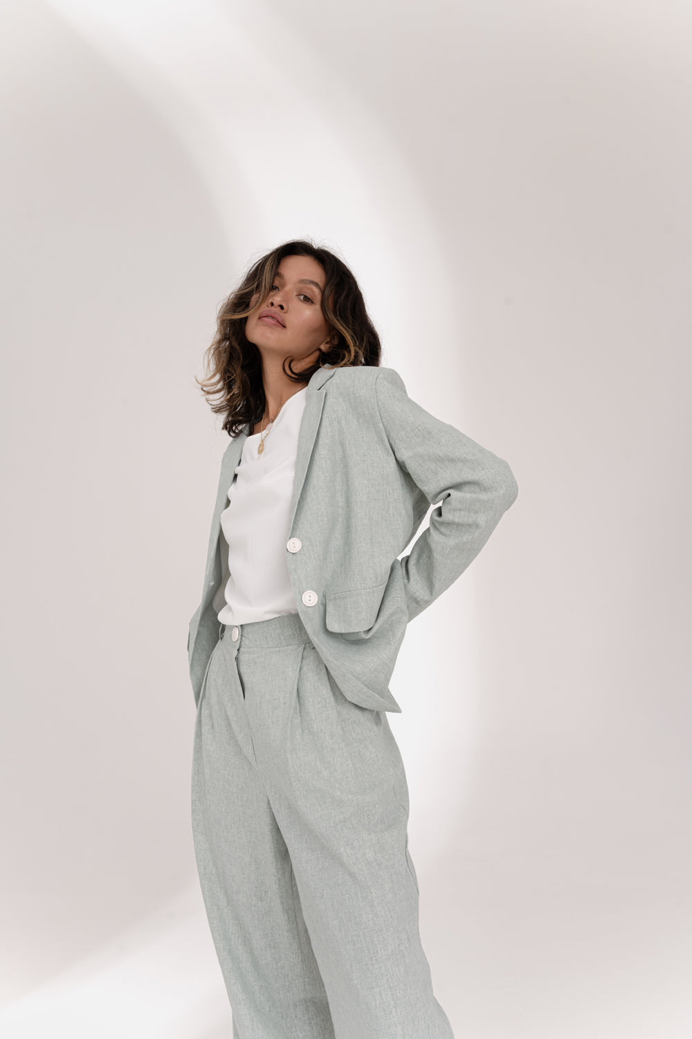 Oversized mint linen jacket