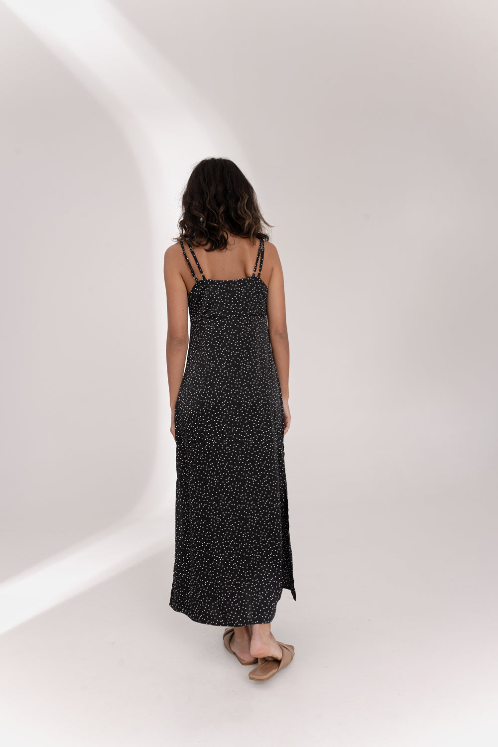 Black silk midi dress in linen style