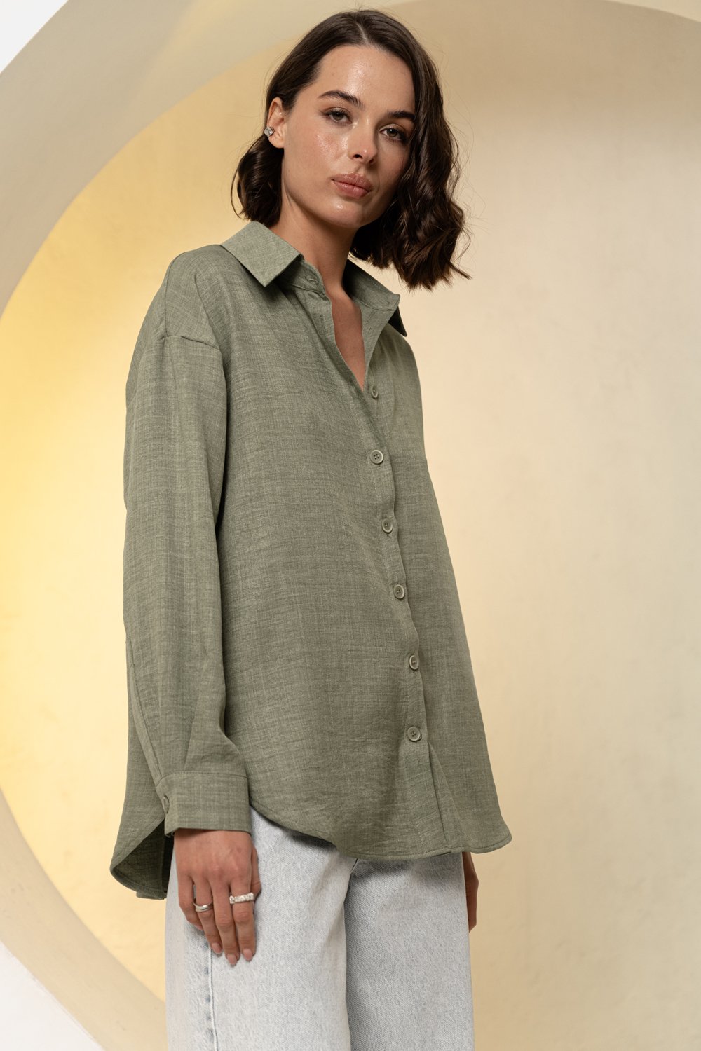 Oversized Backless Shirt in Khaki