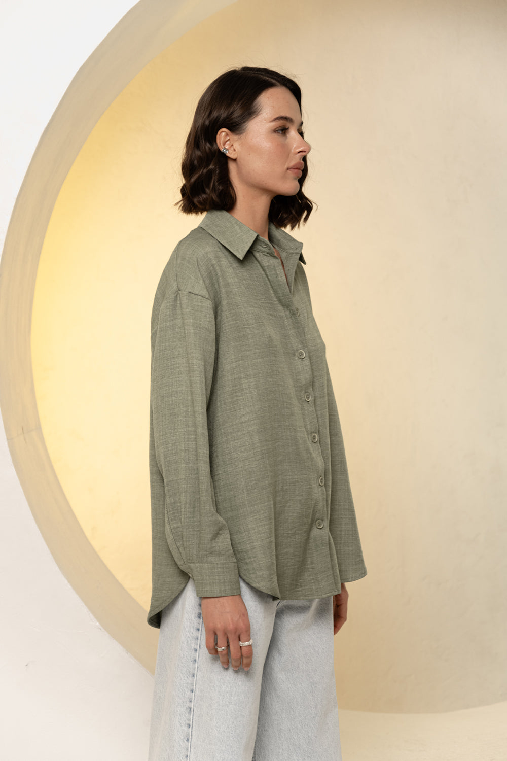 Oversized Backless Shirt in Khaki