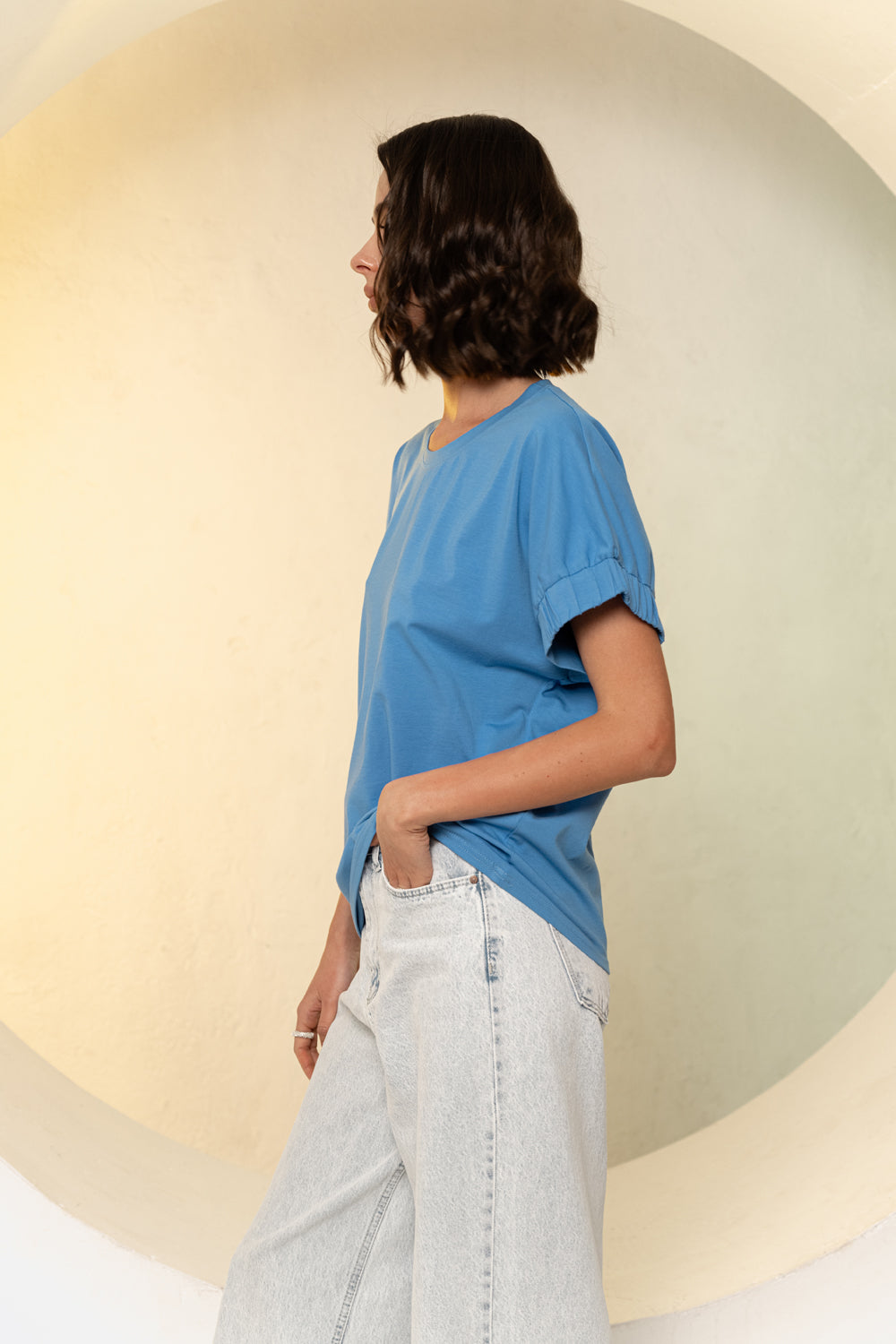 Blue T-shirt with round neck