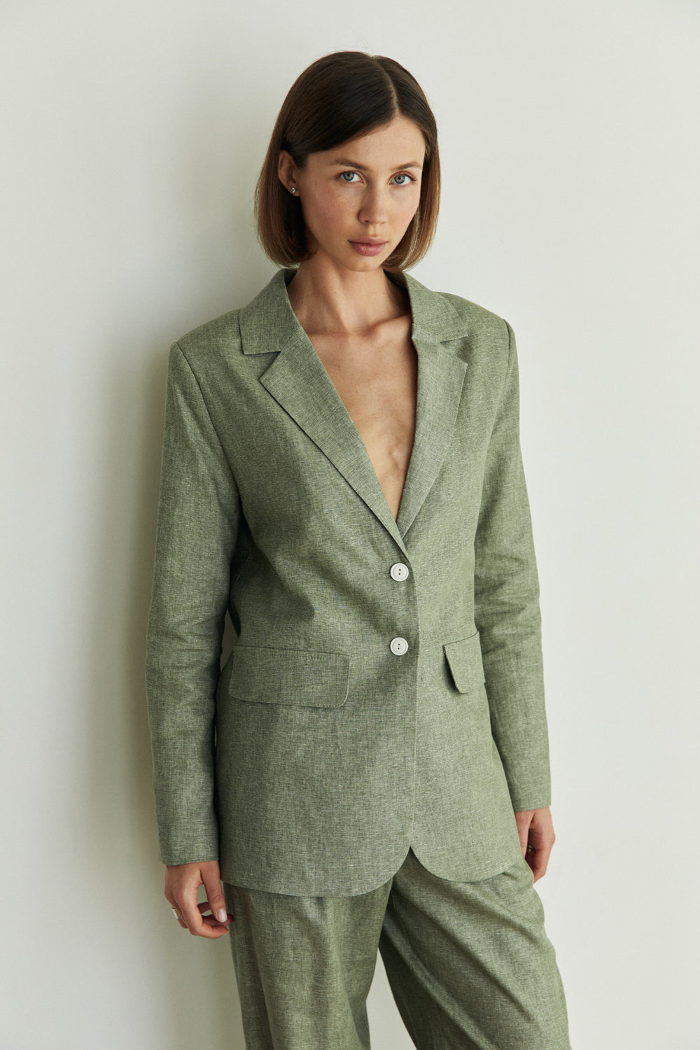 Oversized olive linen jacket