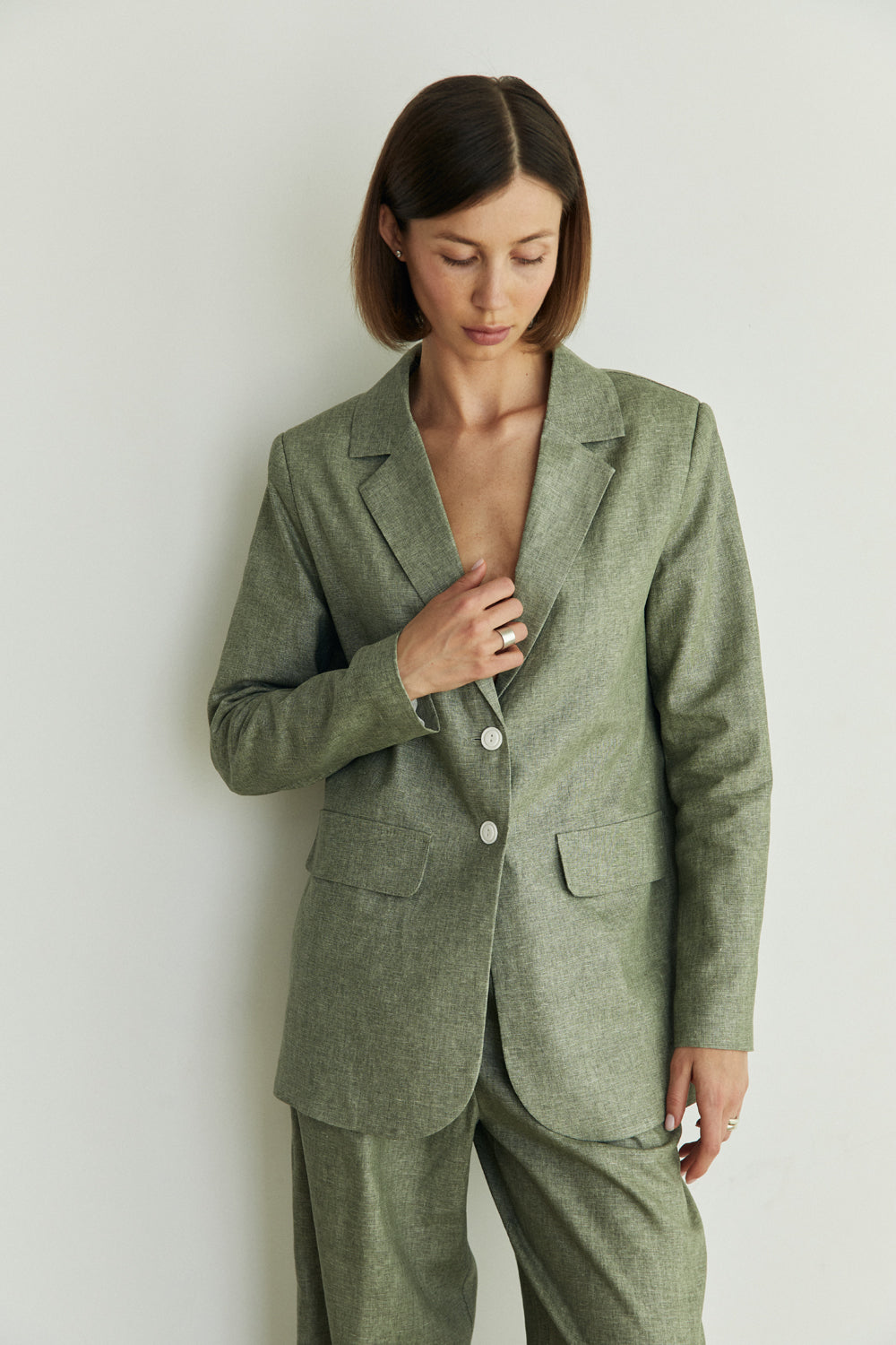 Oversized olive linen jacket