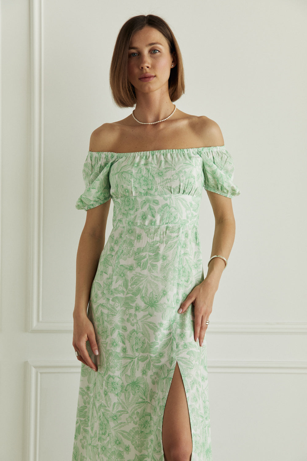 Light green fitted midi dress