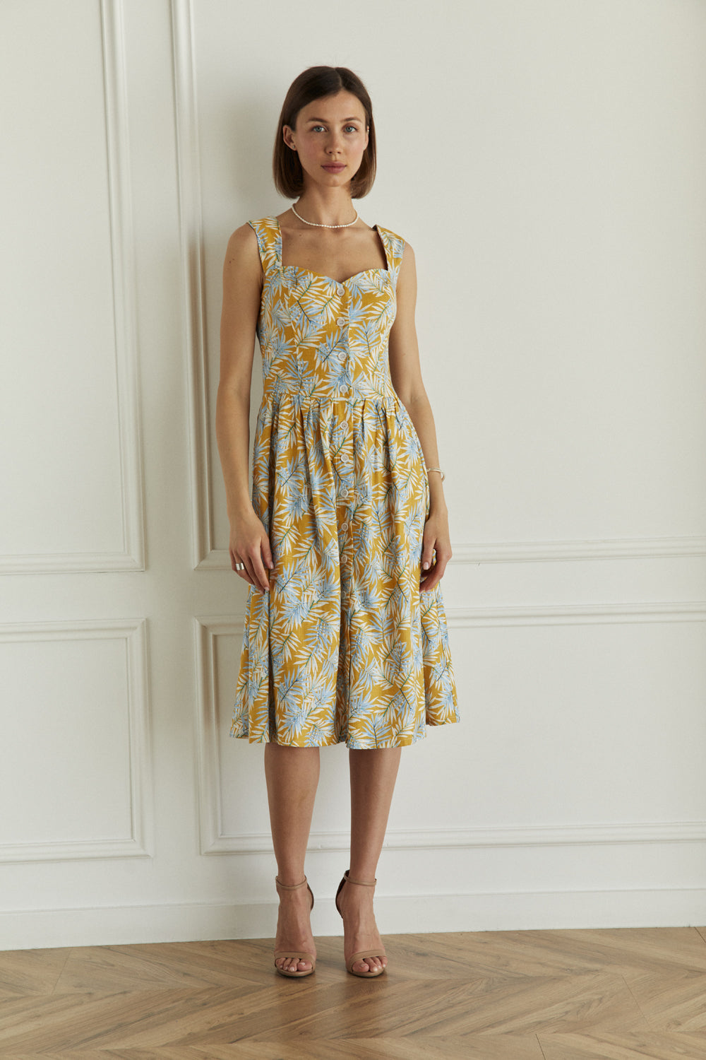 Yellow linen sleeveless dress