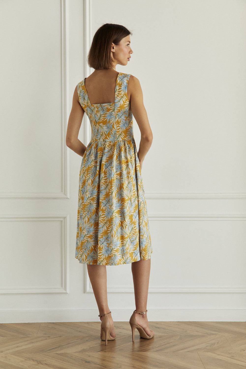 Yellow linen sleeveless dress