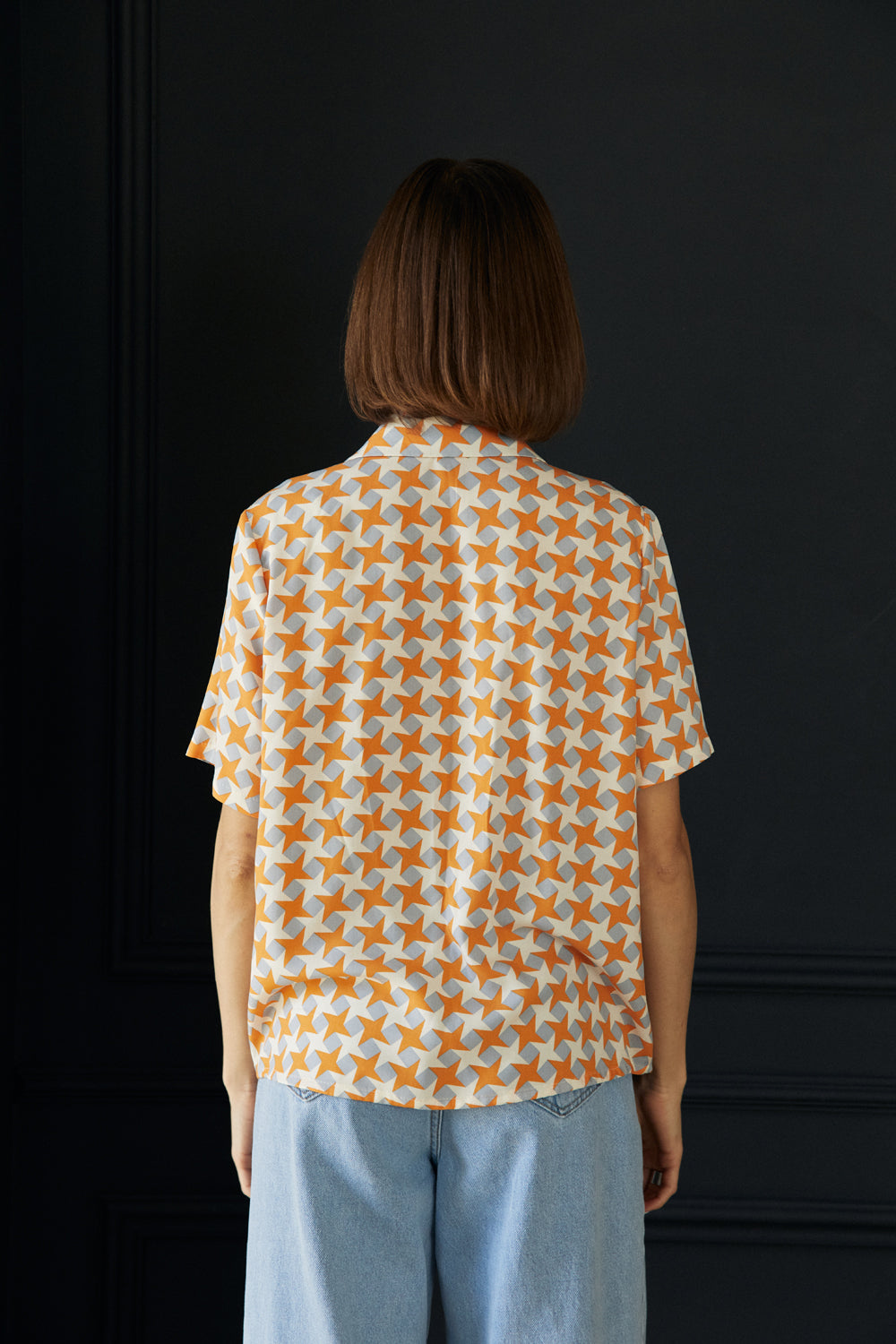 Orange loose fit short sleeve blouse