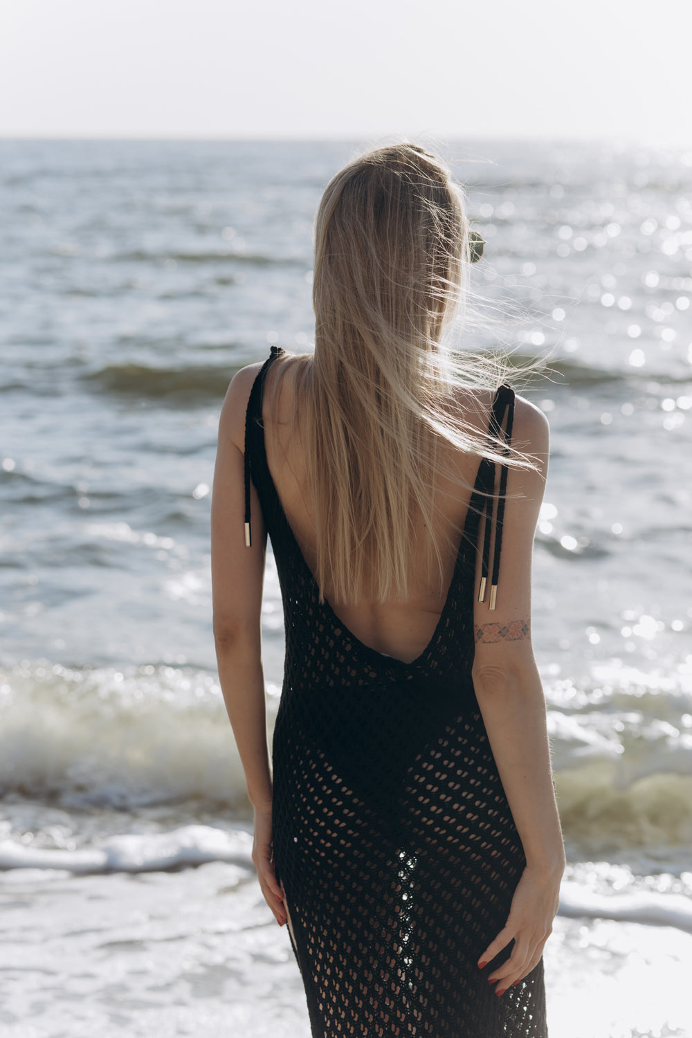 Black tie beach dress with plunging back