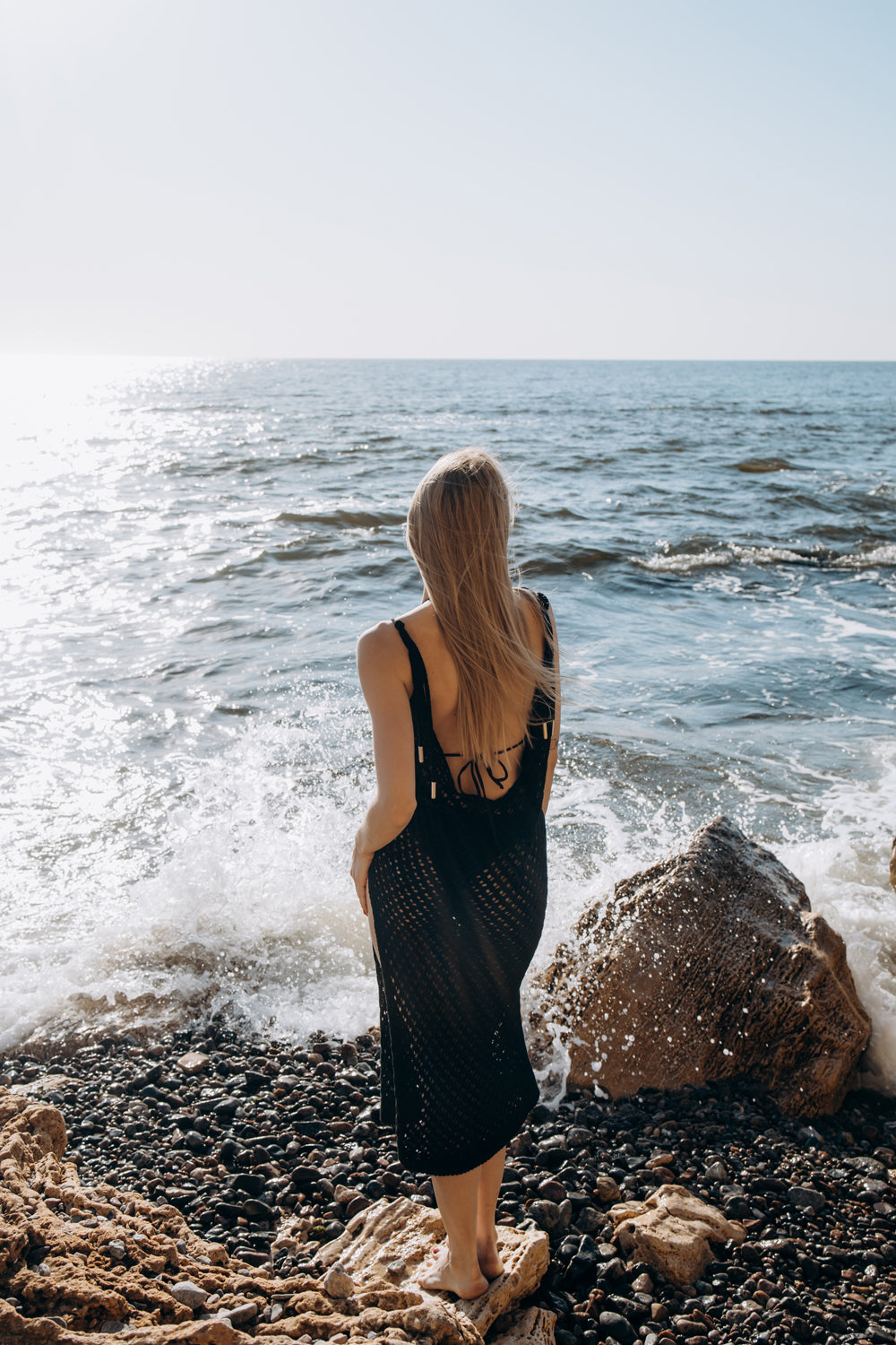 Black tie beach dress with plunging back