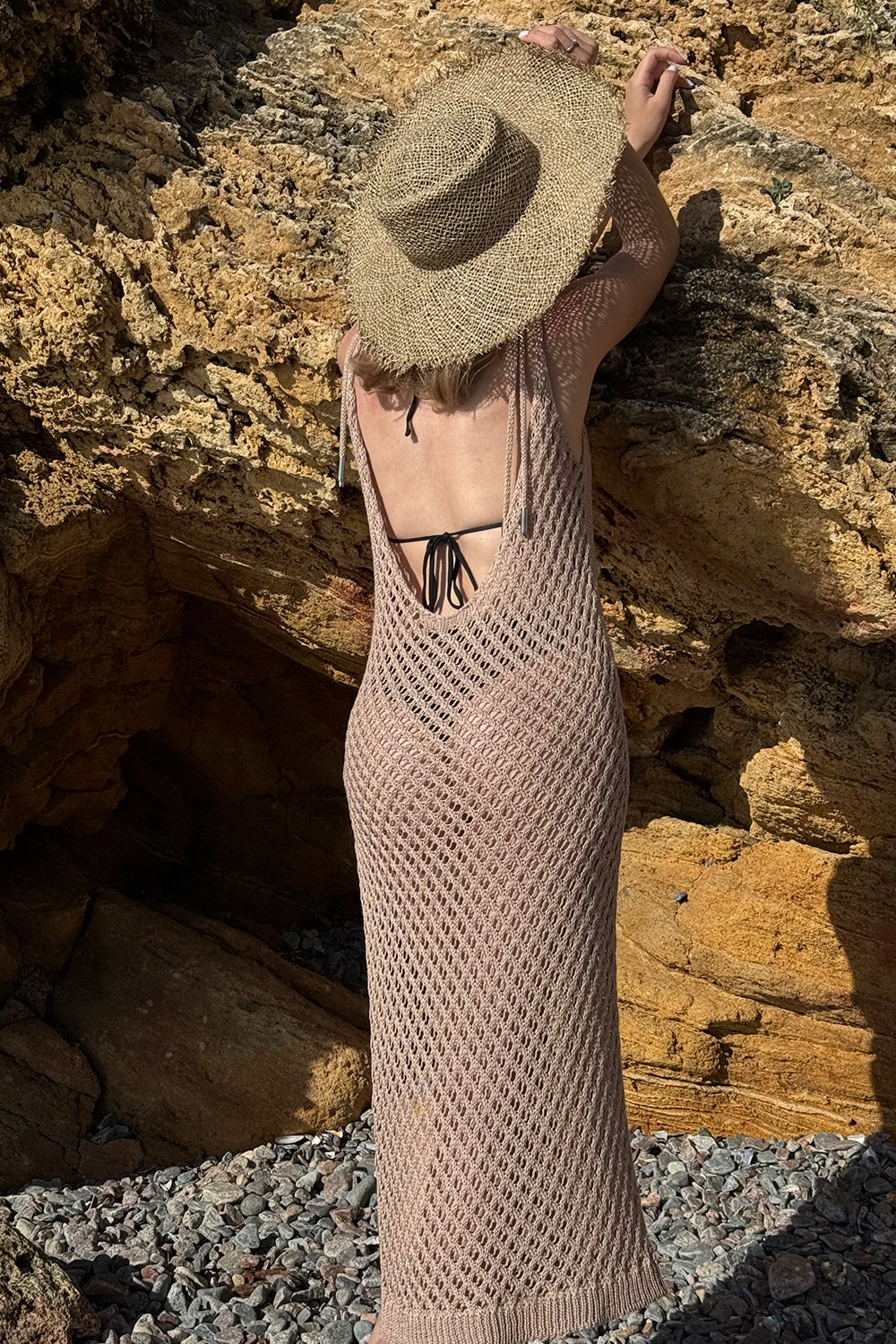 Tie beach dress with plunging back