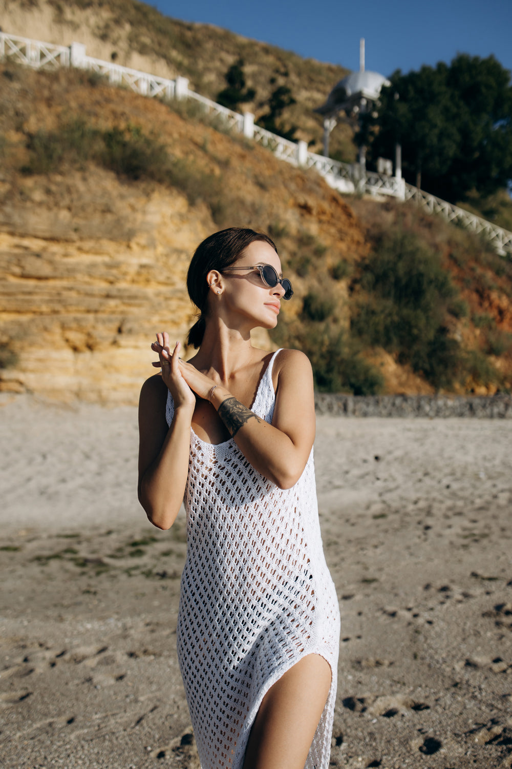 White tie beach dress with plunging back