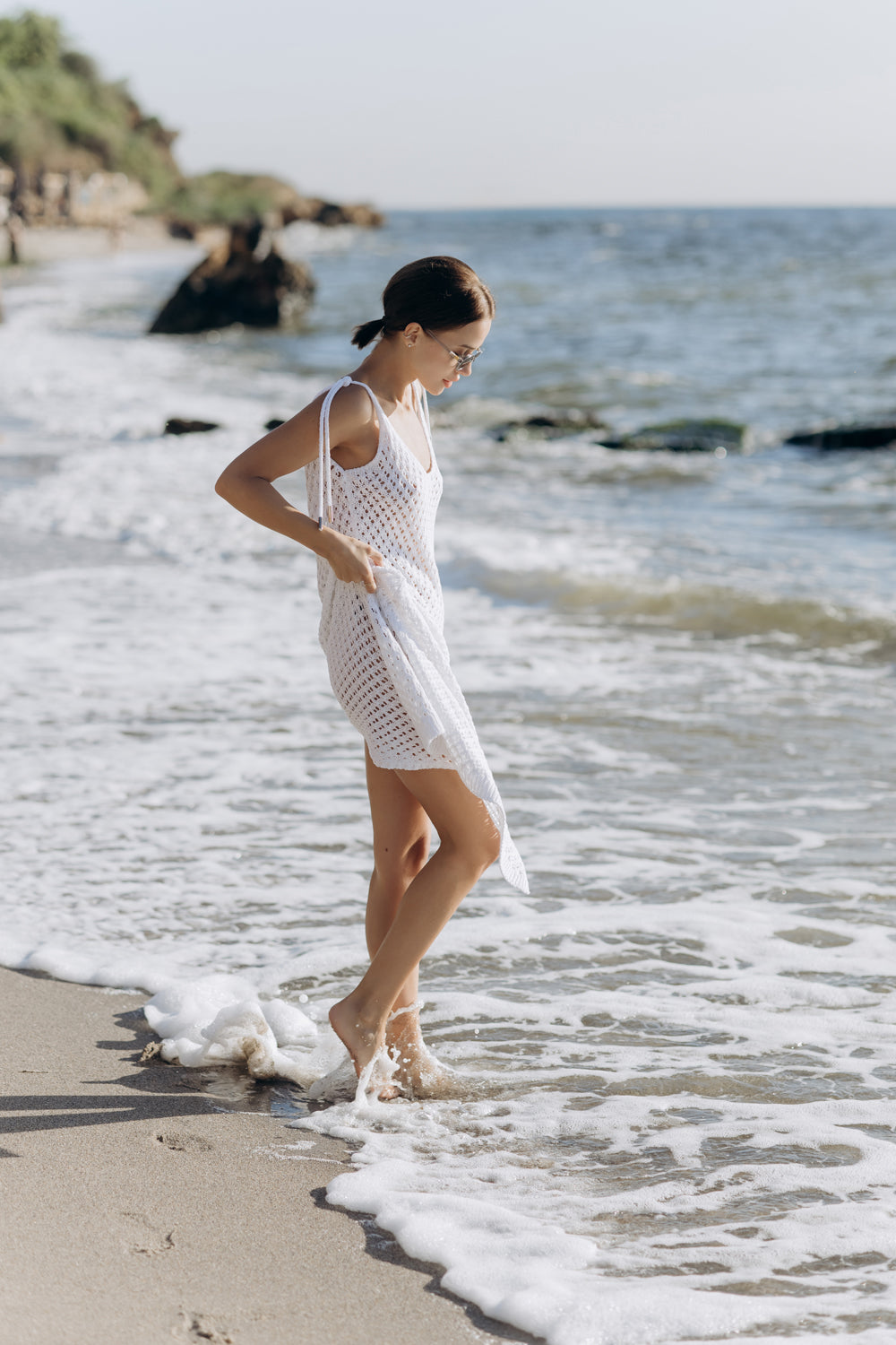 White tie beach dress with plunging back