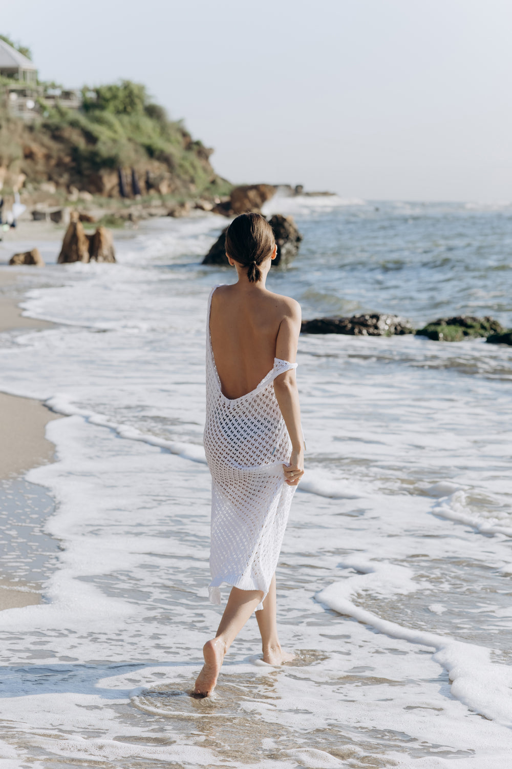 White tie beach dress with plunging back