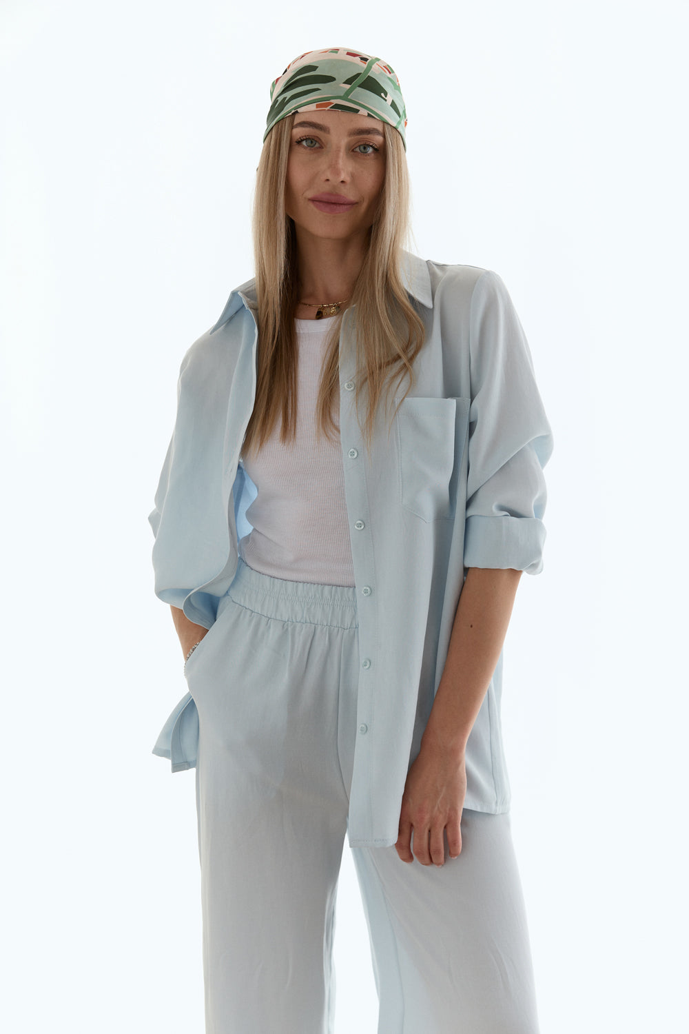 Light blue loose-fitting blouse